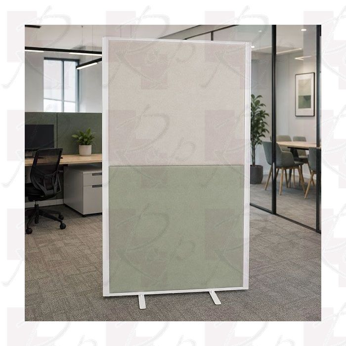 acoustic office screen with stone and sage fabric
