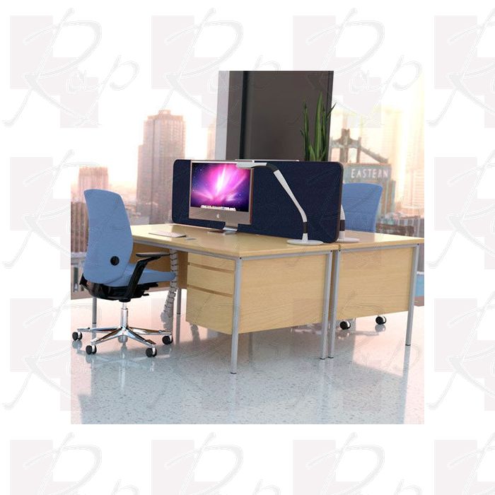 Nova acoustic desk screens in dark blue fabric at 400mm high