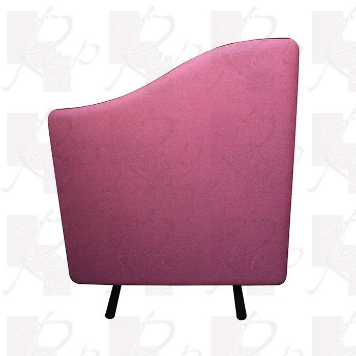 Wave Top Nova acoustic office partitioning with purple fabric and black edging. 
