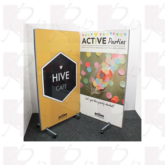 2m wide Printed Partition on Wheels