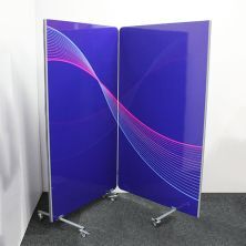 2m wide printed concertina room divider with castor wheels.
