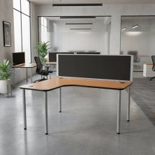 600mm high acoustic desk dividers in black woven fabric and silver aluminium frame