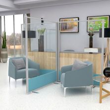 Fully Glazed Partition Screens ideal for partitioning between seating, with acrylic top panel and acoustic base