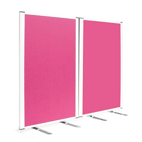 Safeguard medical screens in a pink treated anti-bacterial fabric at 1.6m high