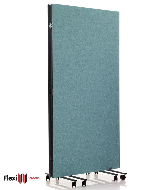 2m high woven fabric foldable panels from the Flexi-screen range with a blue woven fabric.