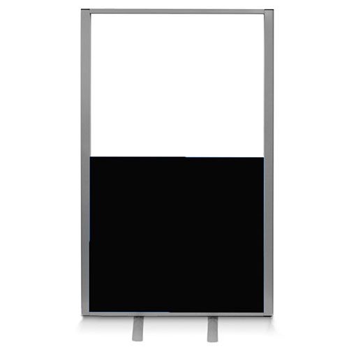 Half vision free standing screen with black fabric, clear acrylic and aluminium frame. 