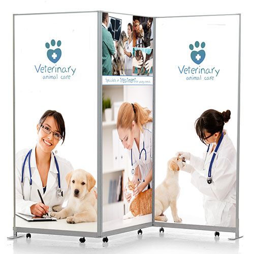 1500mm high mobile screens with a printed finish