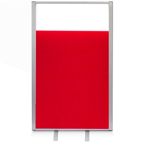 1500mm high Morton free standing glazed screens with red fabric, silver frame and trip and wheelchair friendly stability feet.