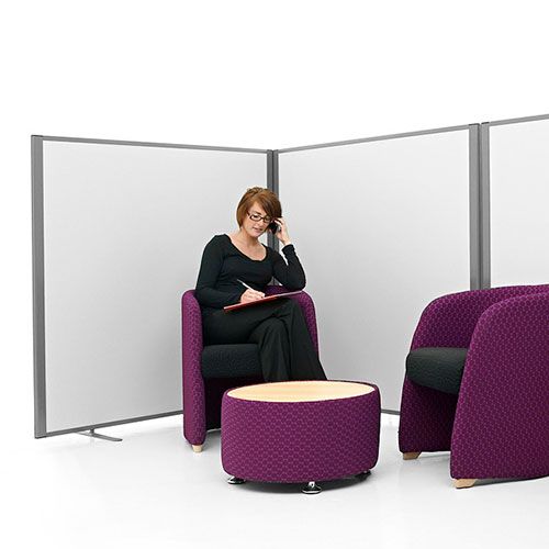 Morton white gloss laminate free standing screens 1.5m high, with silver aluminium frame. 