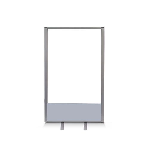 freestanding acrylic and acoustic office screens, with clear or frosted acrylic and acoustic fabric base. 