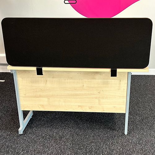 Xpress Desktop Dividers with black fabric, edging and clamps. 