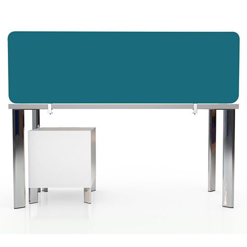 Delta deluxe acoustic desktop divider upholstered in Manhattan fabric. 