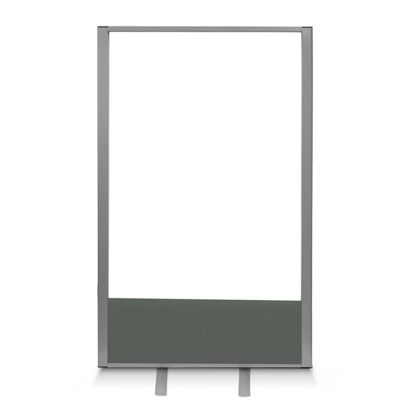freestanding acrylic office screens, with clear or frosted acrylic and acoustic fabric base. 