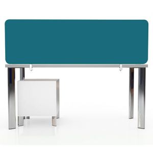Delta deluxe acoustic desktop divider upholstered in Manhattan fabric. 