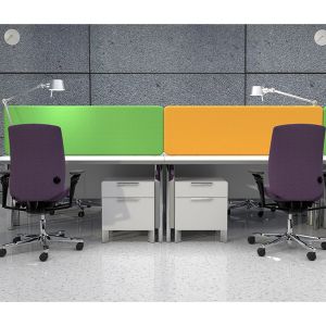 Deluxe acoustic desktop divider with double layered acoustic foam. Fixes to desktop with easyfix clamps 