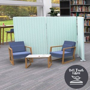 Delta Velvet Acoustic Office Screens in blue zig zag fabric