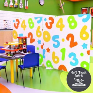 Delta Velvet Classroom Dividers with number patterned fabric