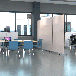 portable room divider screen with an easy clean laminate finish, with a concertina design 