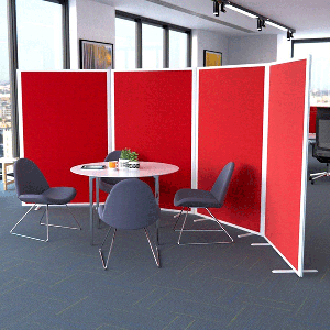 Acoustic office screen with red fabric
