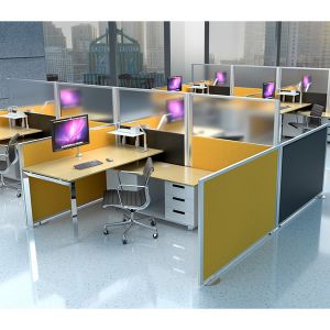 Acrylic and acoustic office screens used to create 4 custom office pods. 
