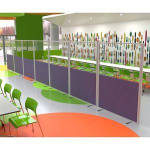 Morton Half Glazed office Partition Screens with acrylic and acoustic panels, used in a school dining hall