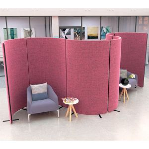 Nova curve acoustic office partition screens, curved to create bespoke seating pods. 