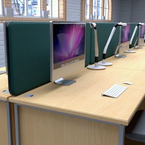 Delta Deluxe Desktop Dividers, with acoustic foam and upholstered with acoustic fabric