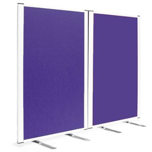 Medical safeguard screens with purple anti-bacterial fabric and white frame work.