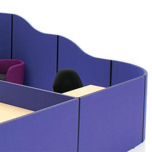 1.5m high Budget wave top acoustic panels with blue fabric and black edging