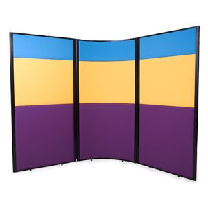 Concept 3 panel acoustic screen partition with 3 fabric colours and black frame