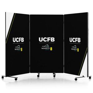 Printed foldable room dividers with lockable castors wheels. 