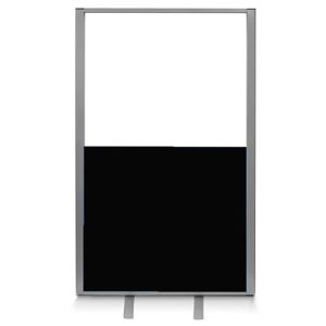 Half vision free standing screen with black fabric, clear acrylic and aluminium frame. 