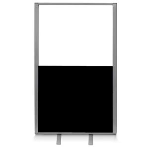 Half glazed free standing screen with black fabric and clear acrylic. Includes a silver frame and stabilising feet. 