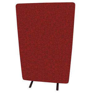 Nova acoustic screen dividers with red fabric and black stability feet. 