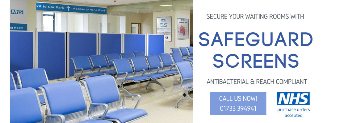 NHS Easy Clean Medical Screens in a hospital waiting room